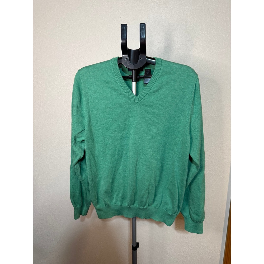 Brooks Brothers Mens Green V-Neck Supima Cotton Knit Sweater Large L